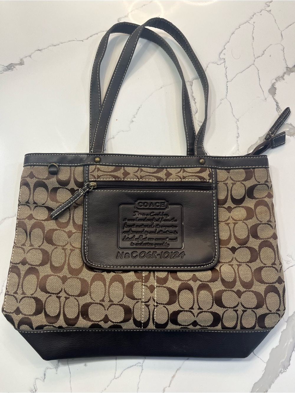 Coach Vintage Brown Signature Canvas Tote with Dark Leather Trim
